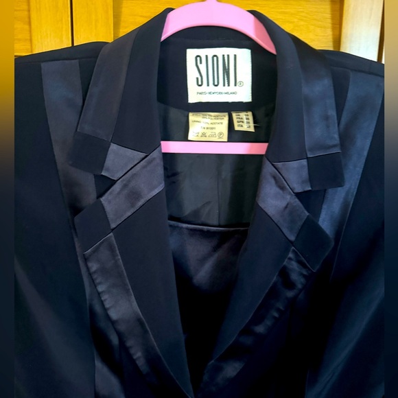 Sioni Navy Blue Designer Rhinestone Button Luxury Glamorous Blazer, Jacket, Sz 8 - Picture 3 of 12